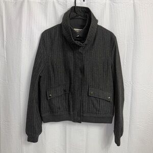 Converse One Star Grey Pinstripe Wool Blend Bomber Jacket Quilted Lining Size XL